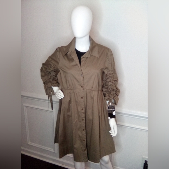 Maison Tara Dresses & Skirts - Women's MaisonTara 3/4 Sleeve Collared Shirt Dress, SizeXL, Olive, NEW